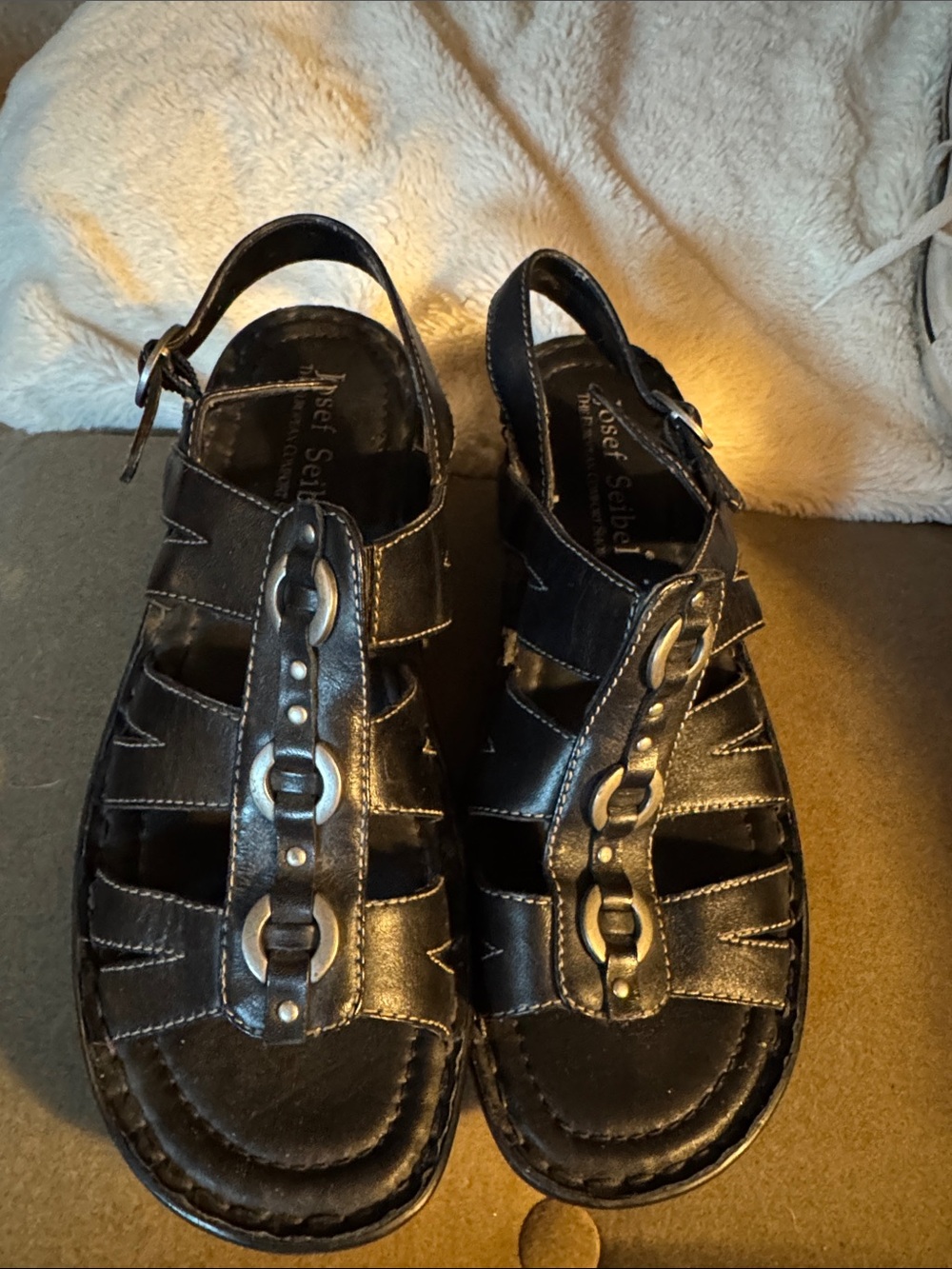 Josef Seibel Black Leather Women's Sandals